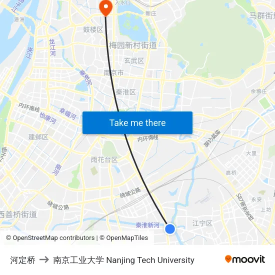 河定桥 to 南京工业大学 Nanjing Tech University map
