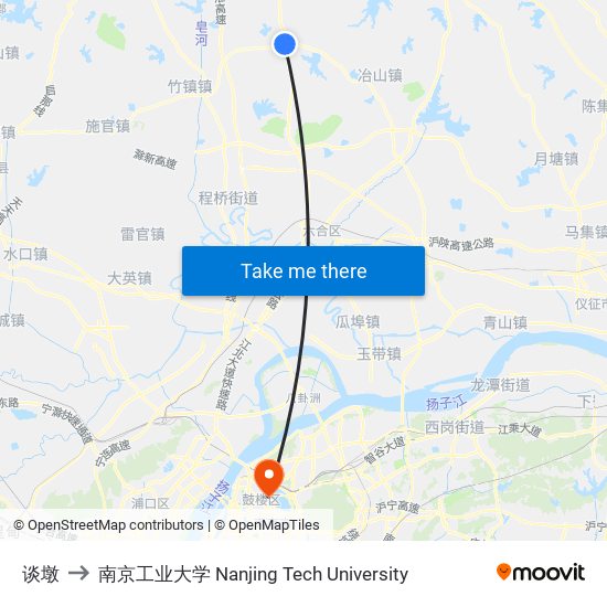 谈墩 to 南京工业大学 Nanjing Tech University map