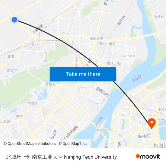 北城圩 to 南京工业大学 Nanjing Tech University map