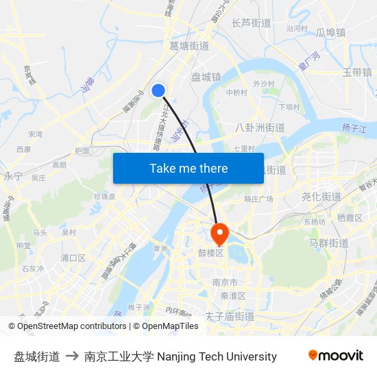 盘城街道 to 南京工业大学 Nanjing Tech University map