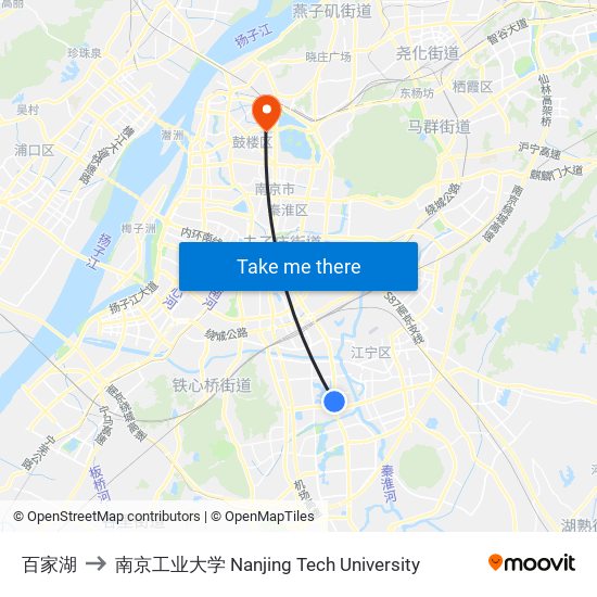 百家湖 to 南京工业大学 Nanjing Tech University map