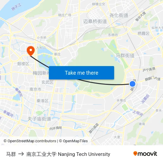 马群 to 南京工业大学 Nanjing Tech University map