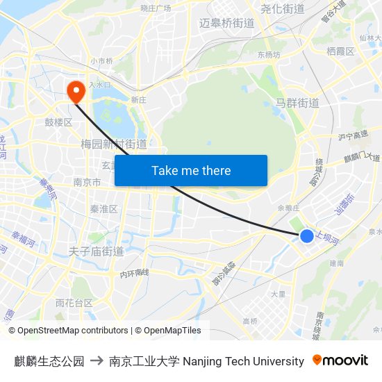 麒麟生态公园 to 南京工业大学 Nanjing Tech University map