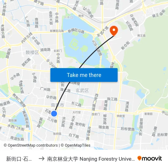 新街口·石鼓路 to 南京林业大学 Nanjing Forestry University map