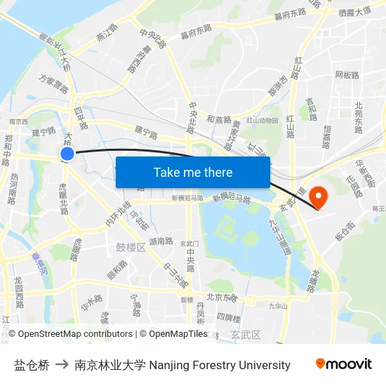 盐仓桥 to 南京林业大学 Nanjing Forestry University map