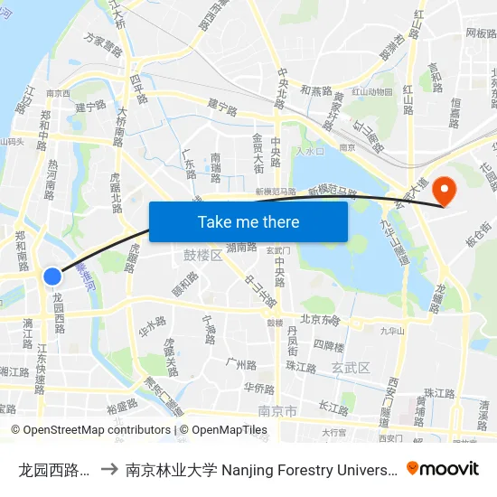 龙园西路北 to 南京林业大学 Nanjing Forestry University map