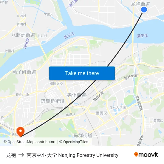 龙袍 to 南京林业大学 Nanjing Forestry University map