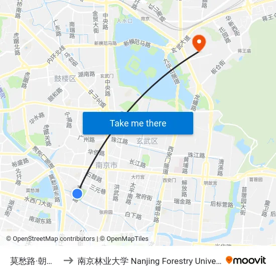 莫愁路·朝天宫 to 南京林业大学 Nanjing Forestry University map
