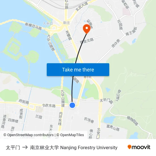 太平门 to 南京林业大学 Nanjing Forestry University map