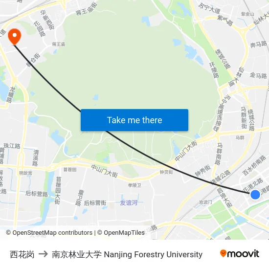 西花岗 to 南京林业大学 Nanjing Forestry University map