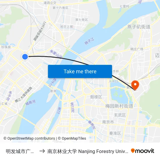 明发城市广场北 to 南京林业大学 Nanjing Forestry University map
