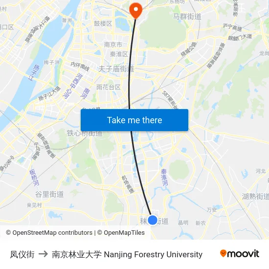 凤仪街 to 南京林业大学 Nanjing Forestry University map