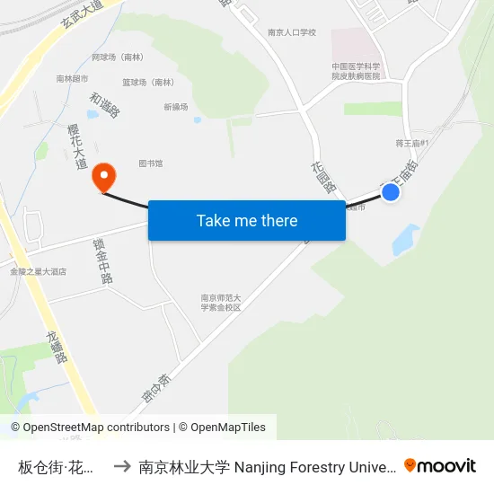 板仓街·花园路 to 南京林业大学 Nanjing Forestry University map
