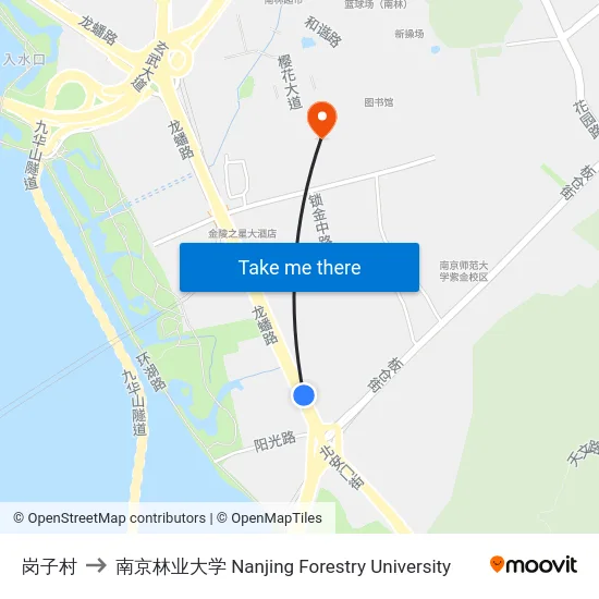 岗子村 to 南京林业大学 Nanjing Forestry University map
