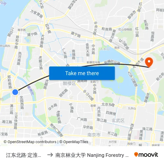 江东北路·定淮门大街 to 南京林业大学 Nanjing Forestry University map