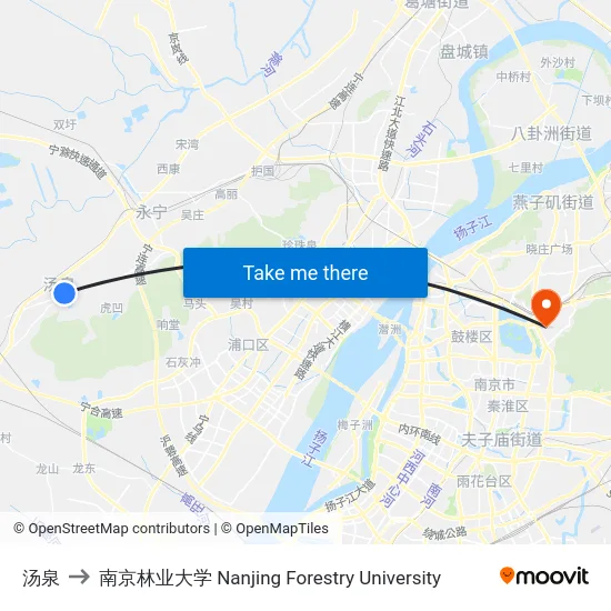 汤泉 to 南京林业大学 Nanjing Forestry University map