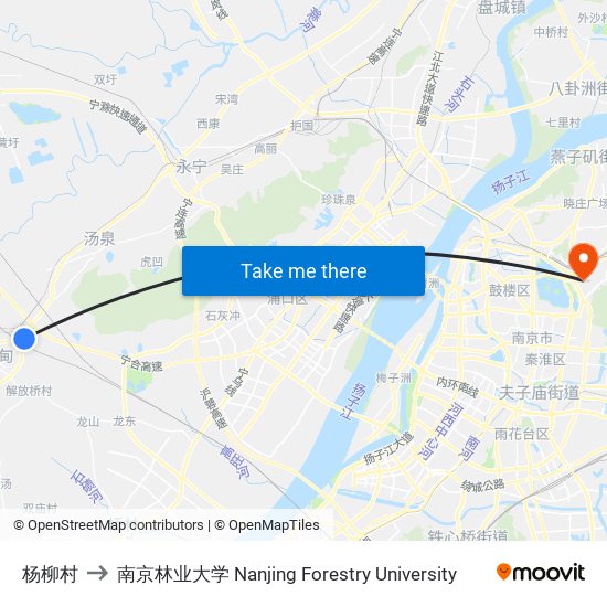 杨柳村 to 南京林业大学 Nanjing Forestry University map