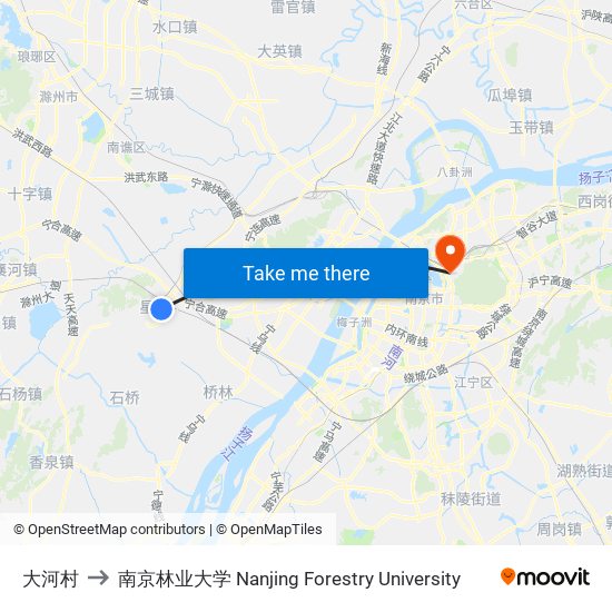 大河村 to 南京林业大学 Nanjing Forestry University map