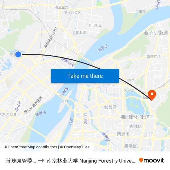 珍珠泉管委会 to 南京林业大学 Nanjing Forestry University map
