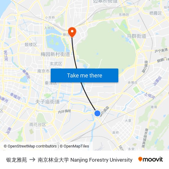 银龙雅苑 to 南京林业大学 Nanjing Forestry University map