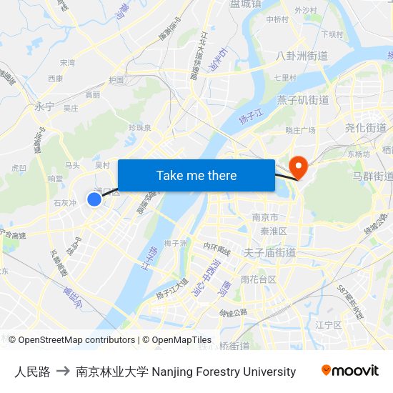 人民路 to 南京林业大学 Nanjing Forestry University map