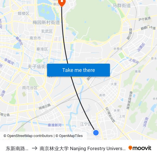 东新南路南 to 南京林业大学 Nanjing Forestry University map