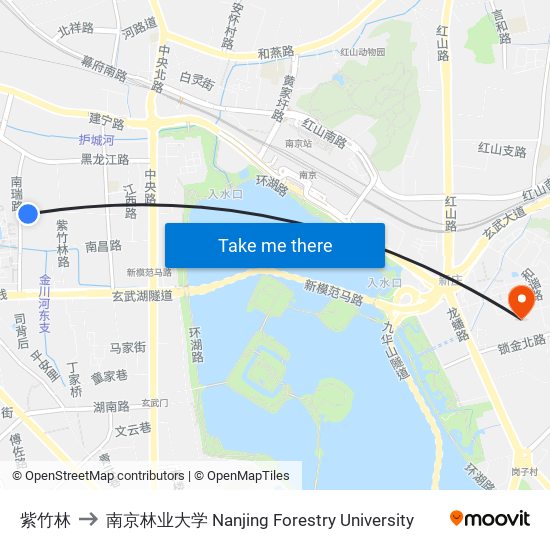 紫竹林 to 南京林业大学 Nanjing Forestry University map