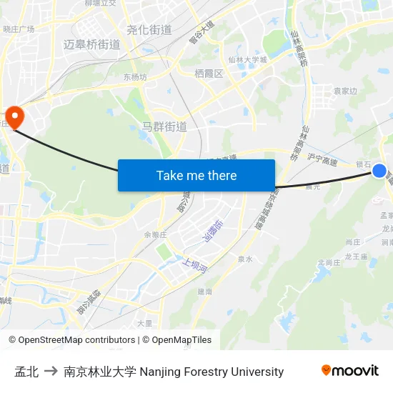 孟北 to 南京林业大学 Nanjing Forestry University map