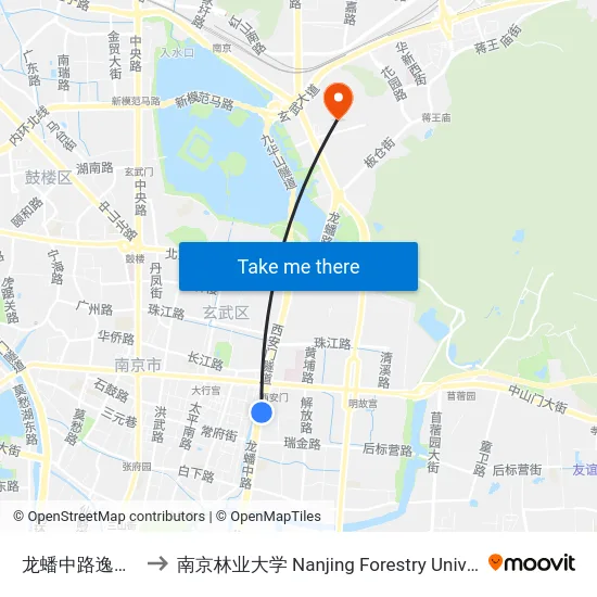 龙蟠中路逸仙桥 to 南京林业大学 Nanjing Forestry University map