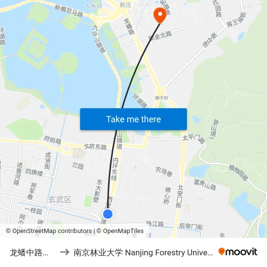 龙蟠中路小营 to 南京林业大学 Nanjing Forestry University map