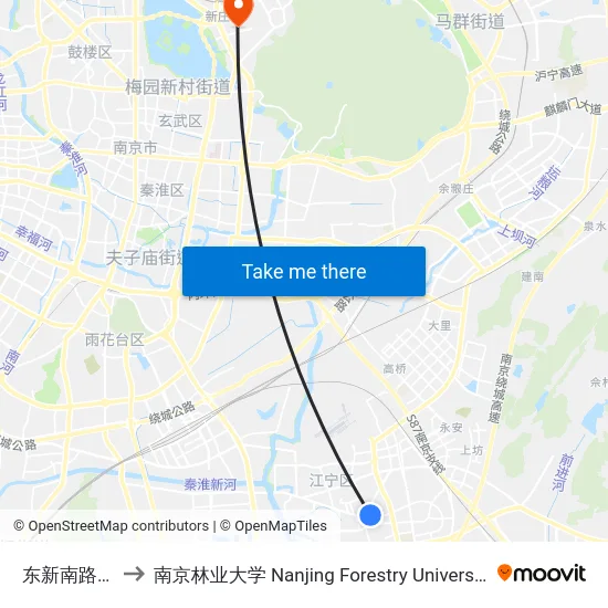 东新南路南 to 南京林业大学 Nanjing Forestry University map