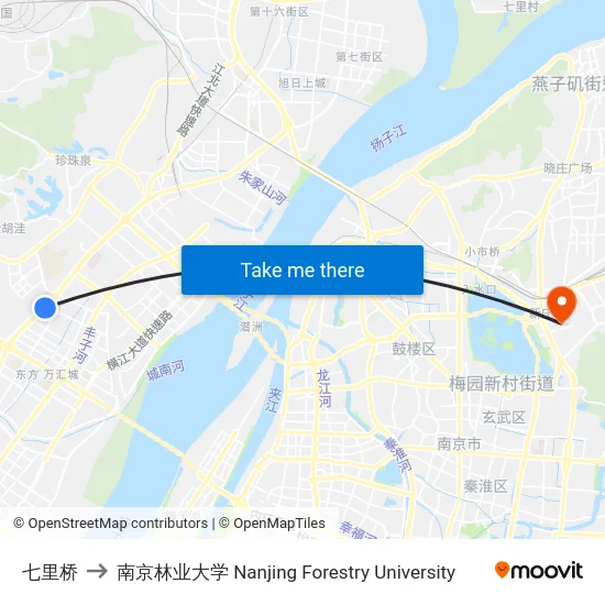 七里桥 to 南京林业大学 Nanjing Forestry University map