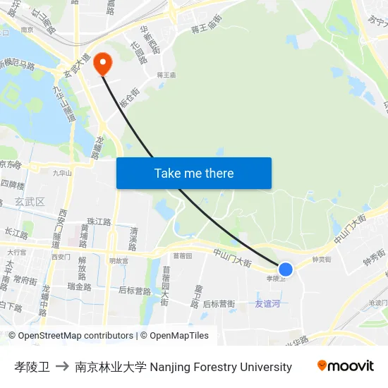 孝陵卫 to 南京林业大学 Nanjing Forestry University map