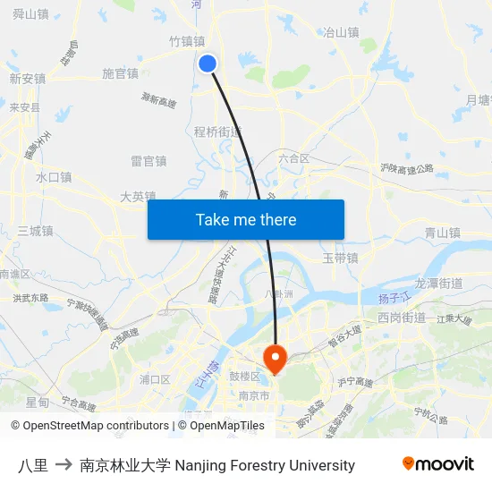 八里 to 南京林业大学 Nanjing Forestry University map
