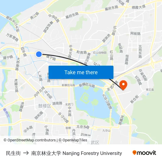 民生街 to 南京林业大学 Nanjing Forestry University map