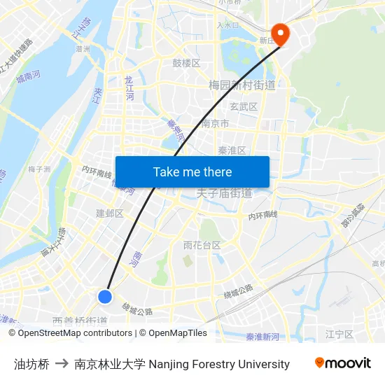 油坊桥 to 南京林业大学 Nanjing Forestry University map