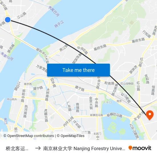 桥北客运站南 to 南京林业大学 Nanjing Forestry University map