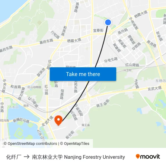 化纤厂 to 南京林业大学 Nanjing Forestry University map