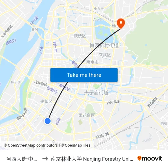 河西大街·中胜东 to 南京林业大学 Nanjing Forestry University map