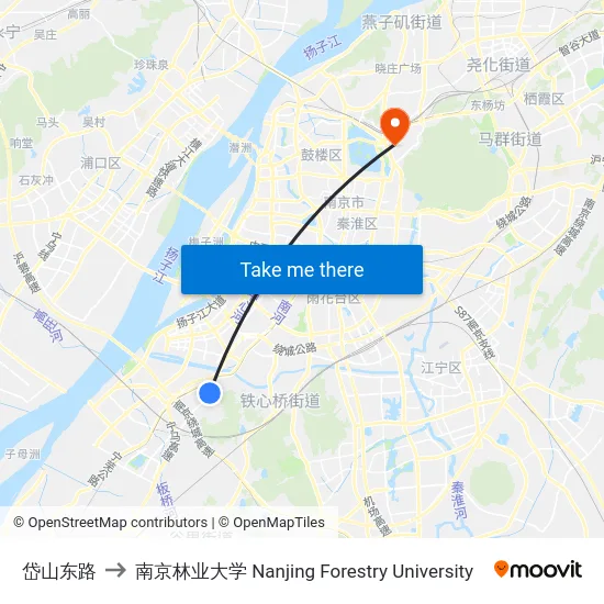岱山东路 to 南京林业大学 Nanjing Forestry University map