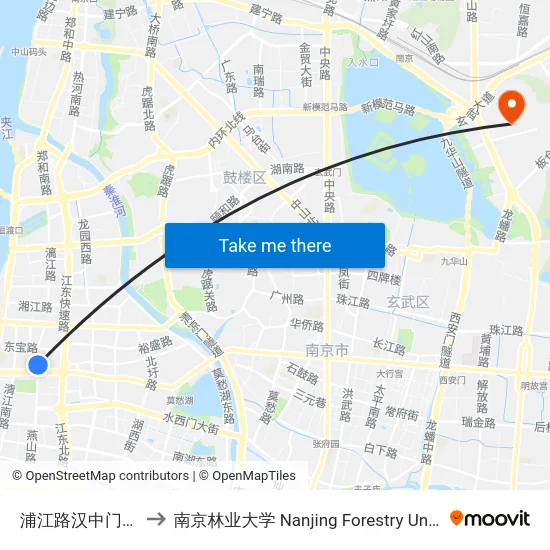 浦江路汉中门大街 to 南京林业大学 Nanjing Forestry University map