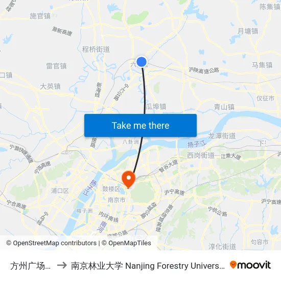 方州广场北 to 南京林业大学 Nanjing Forestry University map