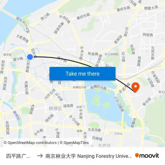 四平路广场南 to 南京林业大学 Nanjing Forestry University map
