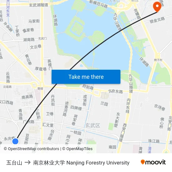 五台山 to 南京林业大学 Nanjing Forestry University map