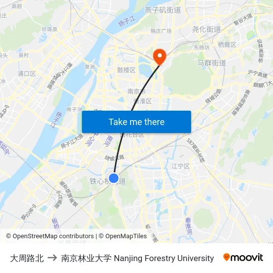 大周路北 to 南京林业大学 Nanjing Forestry University map