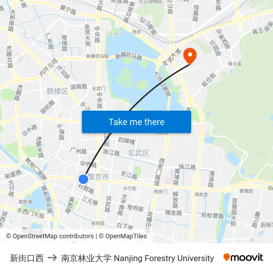 新街口西 to 南京林业大学 Nanjing Forestry University map
