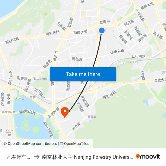 万寿停车场 to 南京林业大学 Nanjing Forestry University map