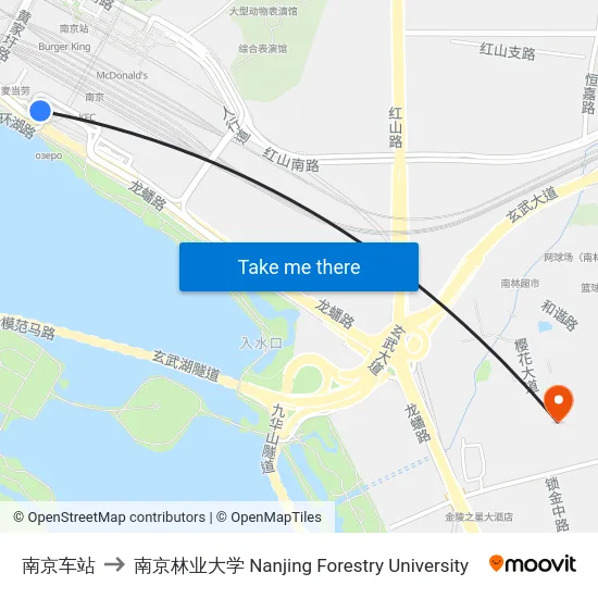 南京车站 to 南京林业大学 Nanjing Forestry University map