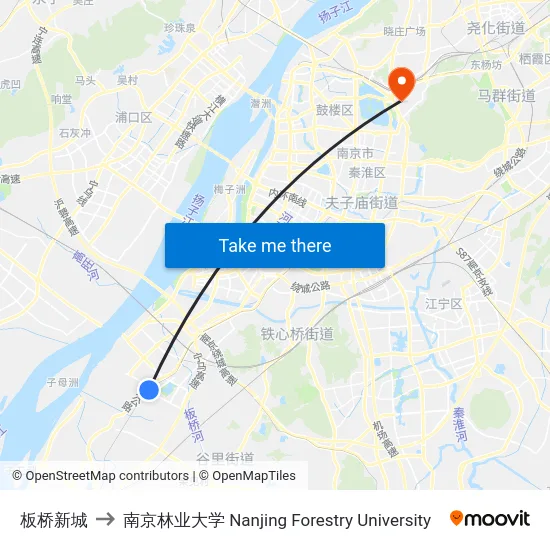 板桥新城 to 南京林业大学 Nanjing Forestry University map