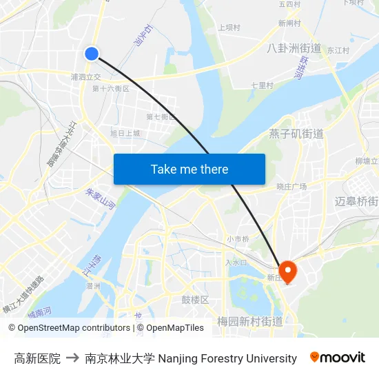 高新医院 to 南京林业大学 Nanjing Forestry University map